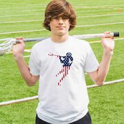 Guys Lacrosse Short Sleeve T-Shirt - American Flag Silhouette