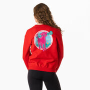 Girls Lacrosse Crewneck Sweatshirt - Lacrosse Dog with Girl Stick (Back Design)