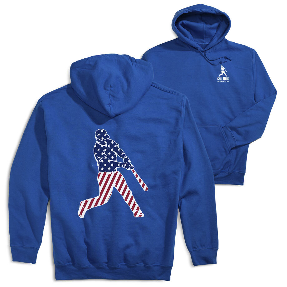 Baseball Hooded Sweatshirt - Baseball Stars and Stripes Player (Back Design)