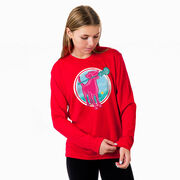 Girls Lacrosse Long Sleeve Performance Tee - Lacrosse Dog with Girl Stick