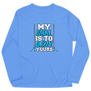 Hockey Long Sleeve Performance Tee - My Goal Is To Deny Yours Hockey (Blue/Black)