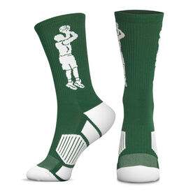 Basketball Woven Mid-Calf Socks - Player Jump Shot (Green/White)