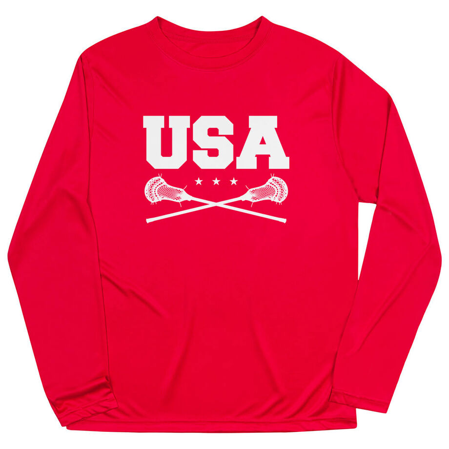 Guys Lacrosse Long Sleeve Performance Tee - USA