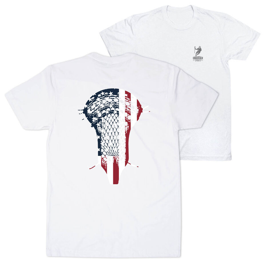 Guys Lacrosse Short Sleeve T-Shirt - Patriotic Stick (Back Design)