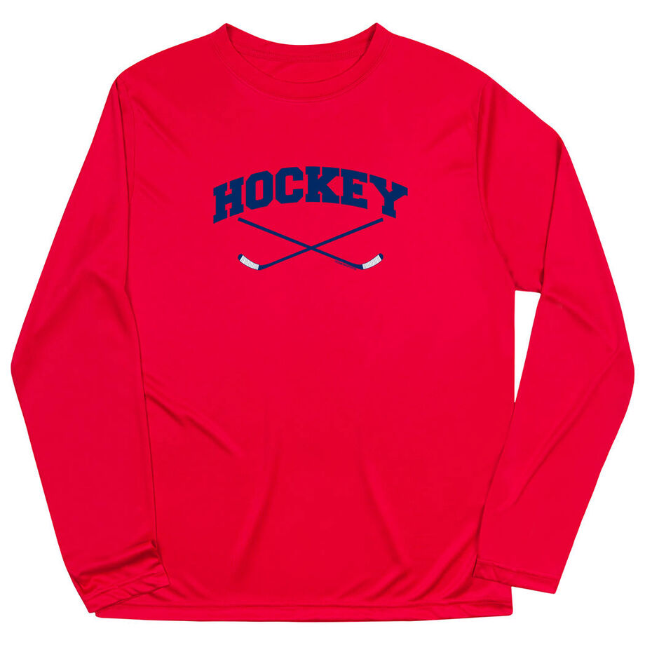 Hockey Long Sleeve Performance Tee - Hockey Crossed Sticks Logo