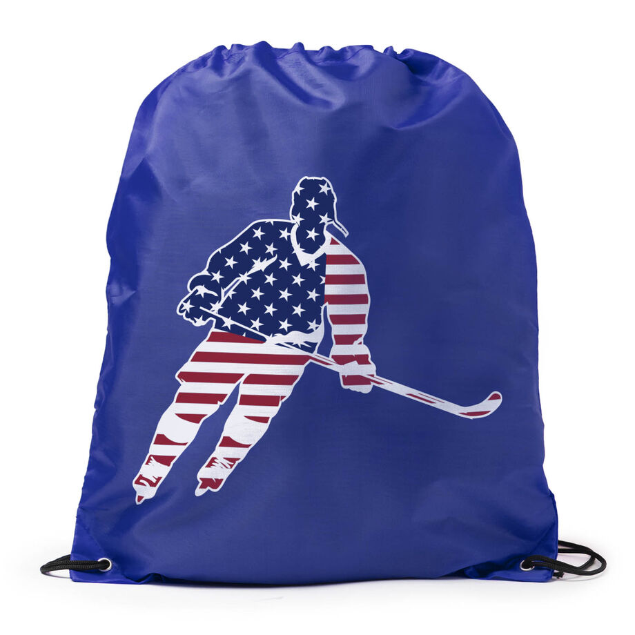 Hockey Drawstring Backpack - Hockey Stars and Stripes Player