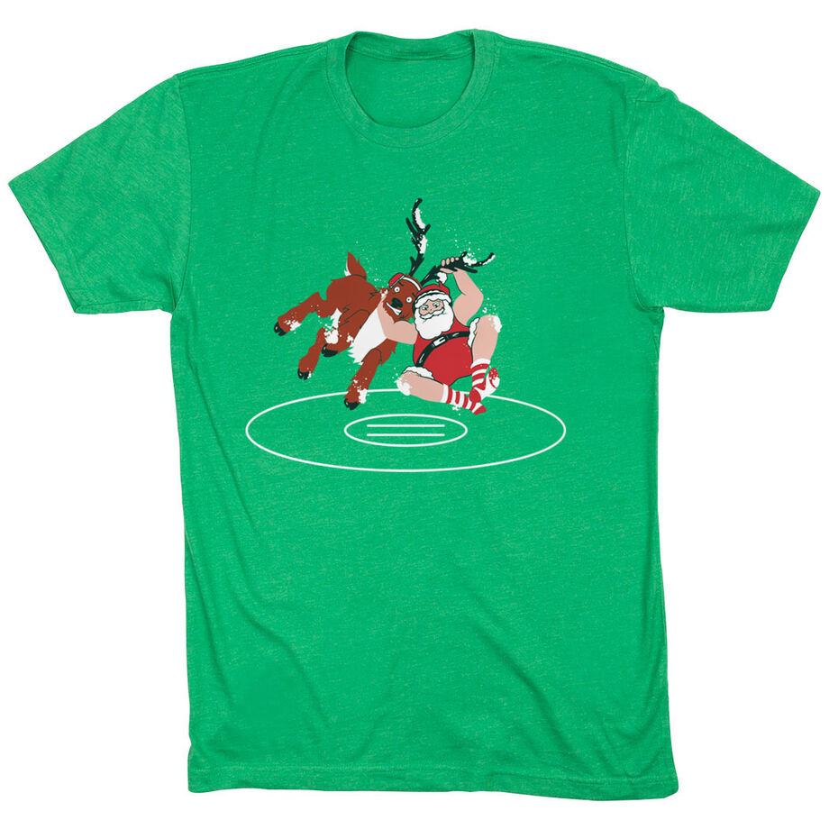 Wrestling T-Shirt Short Sleeve - Wrestling Reindeer [Youth Large/Green] - SS