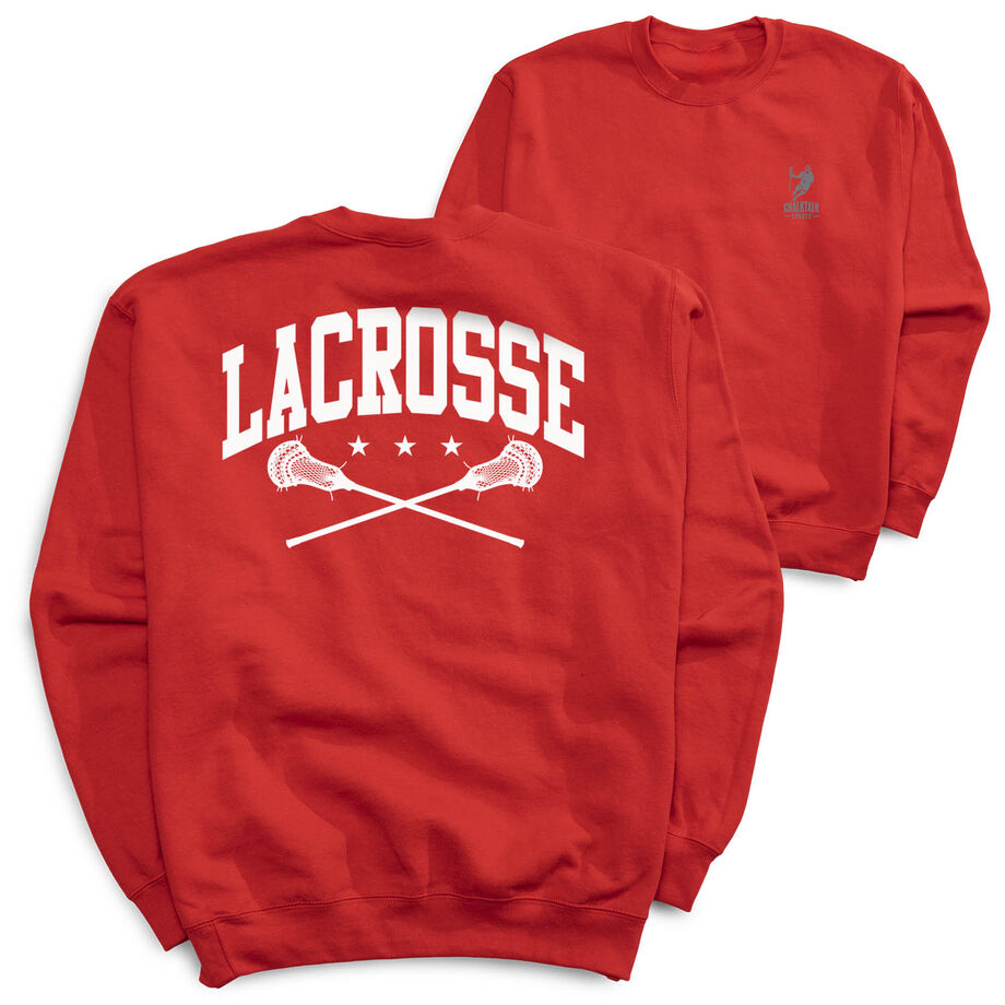 Guys Lacrosse Crewneck Sweatshirt - Lacrosse Crossed Sticks (Back Design)