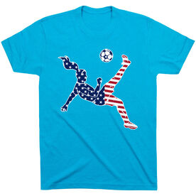Soccer T-Shirt Short Sleeve - Girls Soccer Stars and Stripes Player [Turquoise/Youth Large] - SS