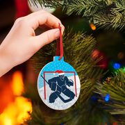Hockey Round Ceramic Ornament - Santa Goalie