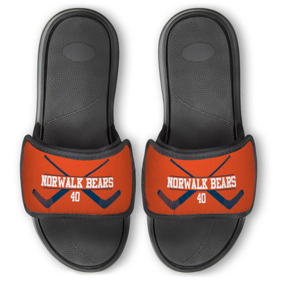 Hockey Repwell&reg; Slide Sandals - Personalized Goalie Crossed Sticks