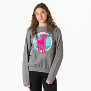 Girls Lacrosse Crewneck Sweatshirt - Lacrosse Dog with Girl Stick