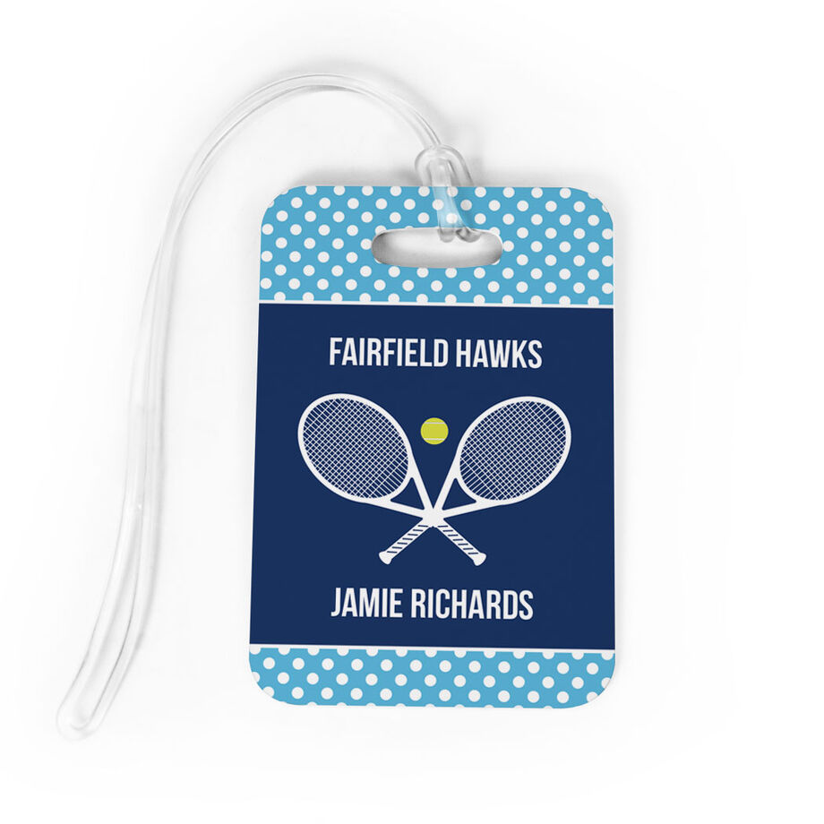 Tennis Luggage & Bag Tag | Crossed Tennis Rackets | Custom Info on Back |  Medium | Pink