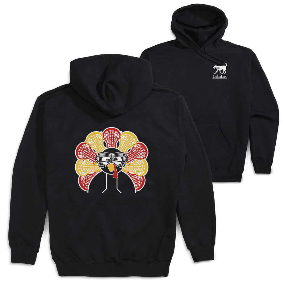 Girls Lacrosse Hooded Sweatshirt - Goofy Turkey Player (Back Design)