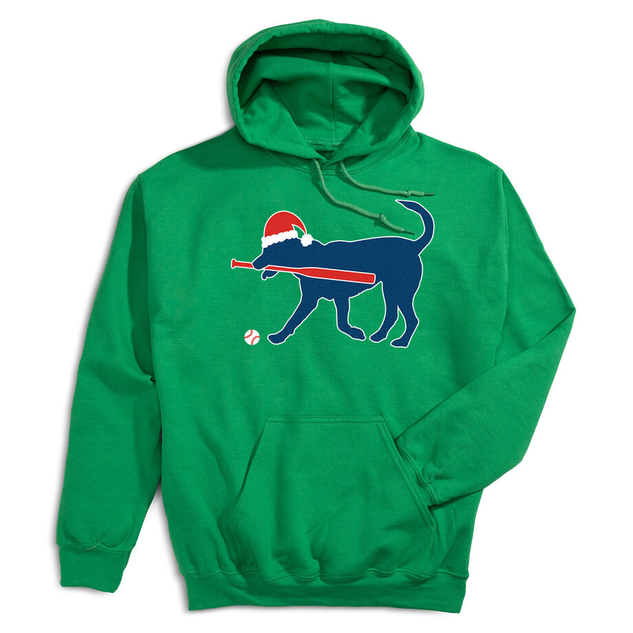 Baseball Hooded Sweatshirt - Play Ball Christmas Dog - Personalization Image