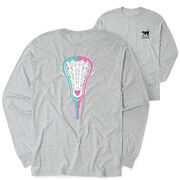 Girls Lacrosse Tshirt Long Sleeve - Lacrosse Stick Heart (Back Design)