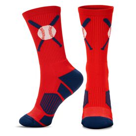 Baseball Woven Mid-Calf Socks - Crossed Bats Red