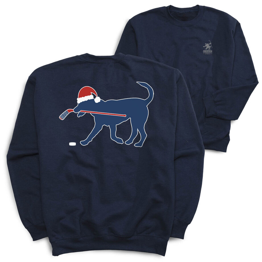 Hockey Crewneck Sweatshirt - Santa Hockey Dog (Back Design)