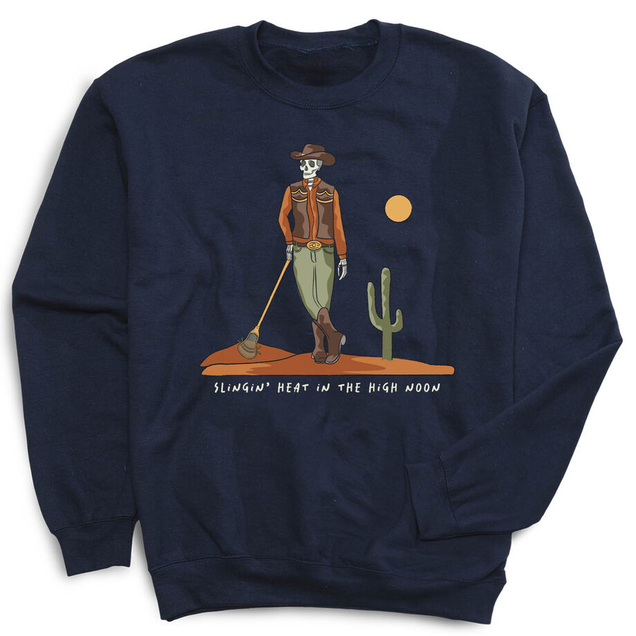 Guys Lacrosse Crewneck Sweatshirt - Slingin Heat In The High Noon
