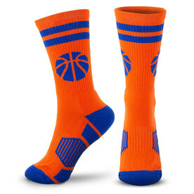 Basketball Woven Mid-Calf Socks - Ball (Orange/Blue)