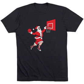 Basketball T-Shirt Short Sleeve - Slam Dunk Santa [Youth Medium/Black] - SS