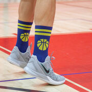 Basketball Woven Mid-Calf Socks - Ball (Navy/Maize)