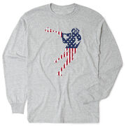 Guys Lacrosse Tshirt Long Sleeve - American Flag Silhouette