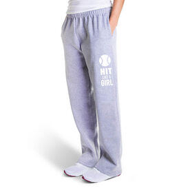 Softball Fleece Sweatpants - Hit Like A Girl (White)