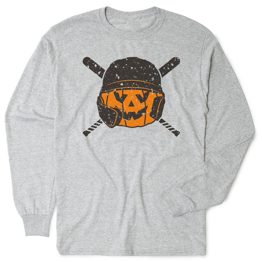 Baseball Tshirt Long Sleeve - Helmet Pumpkin