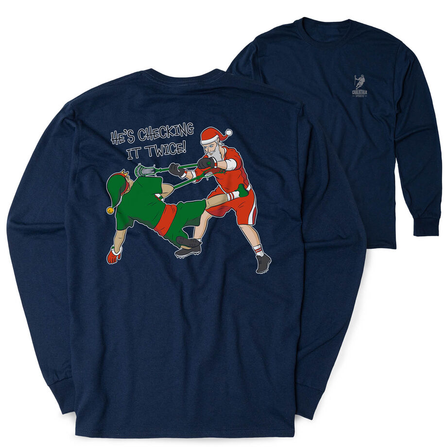 Guys Lacrosse Tshirt Long Sleeve - Checking It Twice Lacrosse (Back Design)