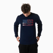 Guys Lacrosse Tshirt Long Sleeve - Amercian Flag