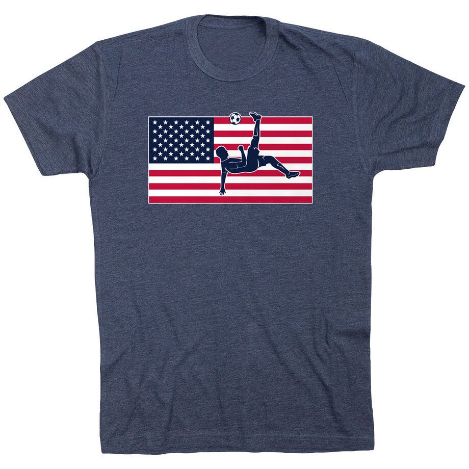 Soccer Short Sleeve T-Shirt - Patriotic Soccer [Adult X-Large/Navy] - SS