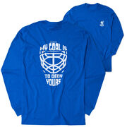 Hockey Tshirt Long Sleeve - My Goal Is To Deny Yours Goalie Mask (Back Design)