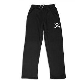 Field Hockey Fleece Sweatpants - Crossed Sticks With Heart [Black/Adult Medium] - SS