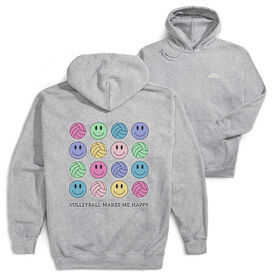 Volleyball Hooded Sweatshirt - Volleyball Makes Me Happy (Back Design)
