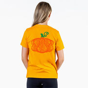 Girls Lacrosse Short Sleeve T-Shirt - Lax Stick Pumpkin (Back Design)