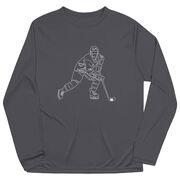Hockey Long Sleeve Performance Tee - Hockey Player Sketch