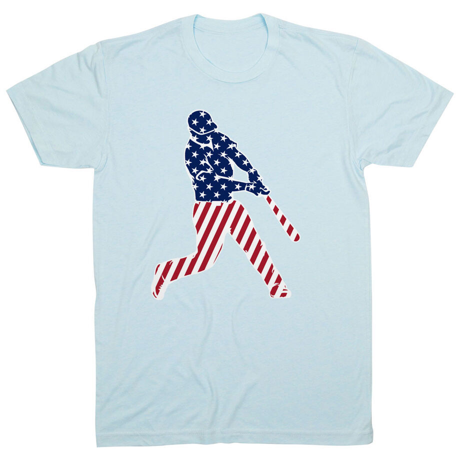 Baseball T-Shirt Short Sleeve - Baseball Stars and Stripes Player