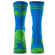 Pickleball Woven Mid-Calf Socks - Crossed Paddles - Blue/Green