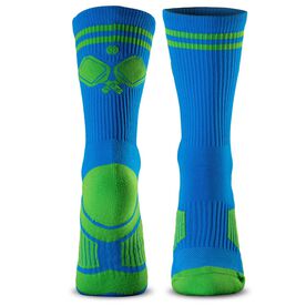 Pickleball Woven Mid-Calf Socks - Crossed Paddles - Blue/Green