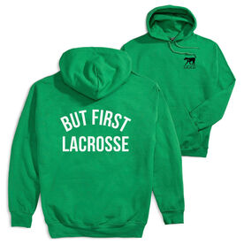 Girls Lacrosse Hooded Sweatshirt - But First Lacrosse (Back Design) 