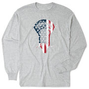 Guys Lacrosse Tshirt Long Sleeve - Patriotic Stick