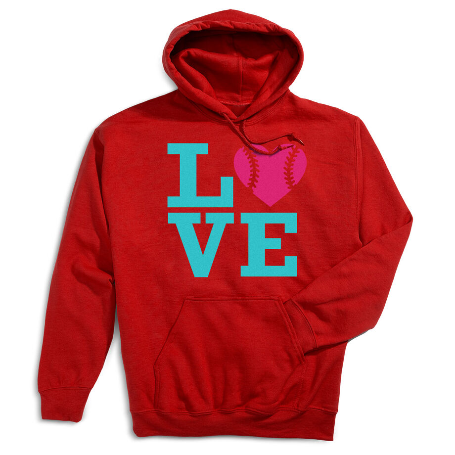 Softball Hooded Sweatshirt - LOVE Softball Pink Teal - Personalization Image