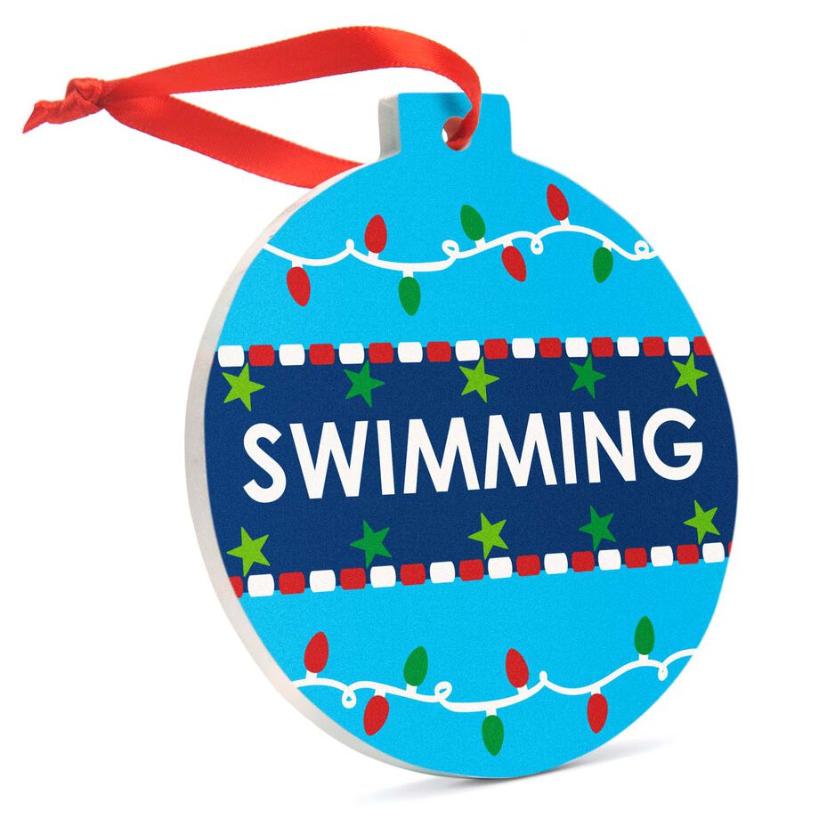 Swimming Round Ceramic Ornament - Swim With Christmas Lights