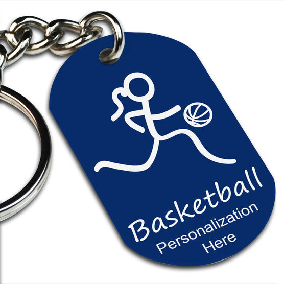 Basketball Girl Stick Figure Dog Tag Keychain