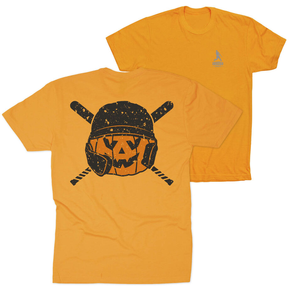 Baseball/Softball Short Sleeve T-Shirt - Helmet Pumpkin (Back Design)
