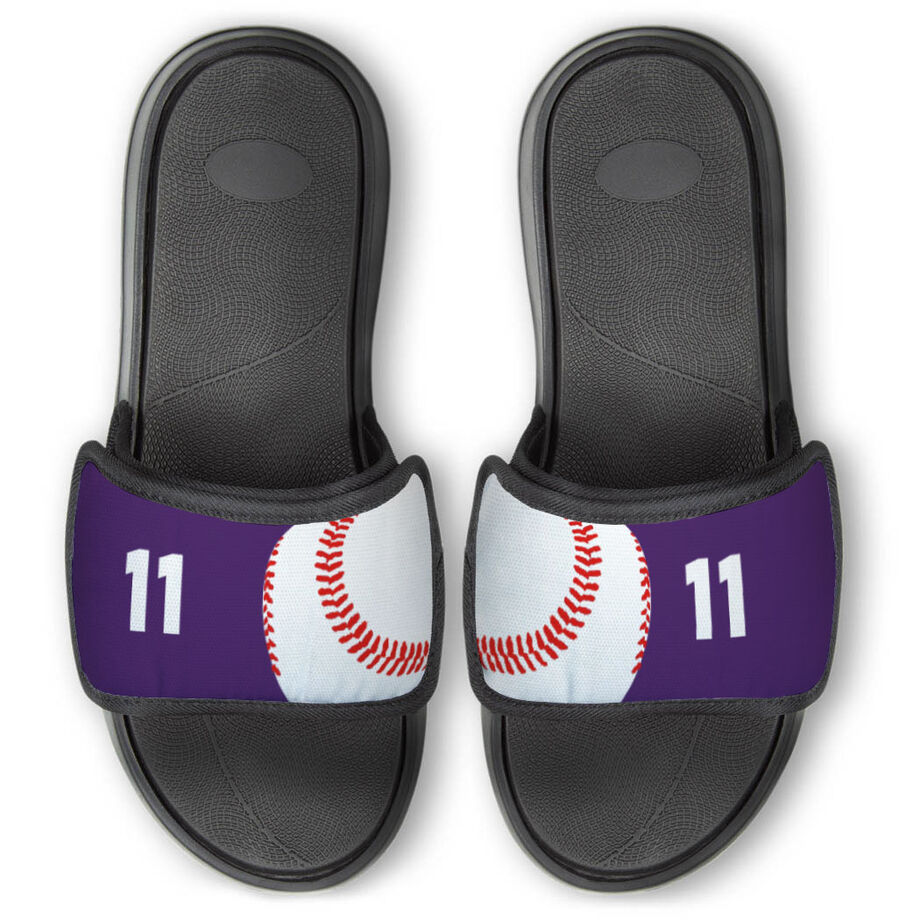 Baseball Repwell&reg; Slide Sandals - Ball and Number Reflected