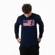 Guys Lacrosse Tshirt Long Sleeve - Patriotic Lacrosse