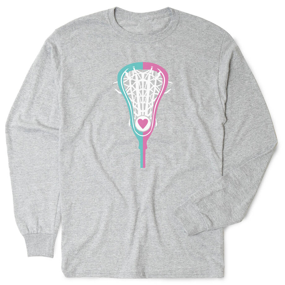 Girls Lacrosse Tshirt Long Sleeve -  Lacrosse Stick Heart