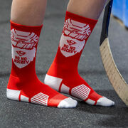 Hockey Woven Mid-Calf Socks - Ho Ho Hockey Santa